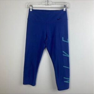 Nike Dri-fit Cropped Leggings Ankle Length Logo Wide Waist Band Size Sma…